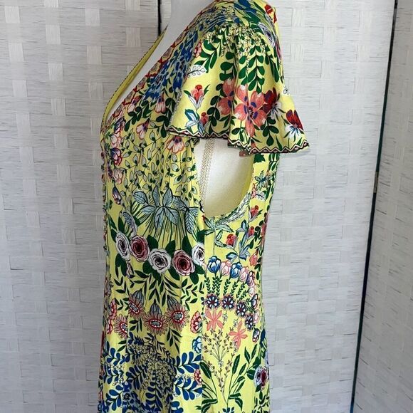 Alice + Olivia Hadley Floral Mini Fit & Flare Dress V-Neck Flutter Sleeve Size 1 - Picture 3 of 15